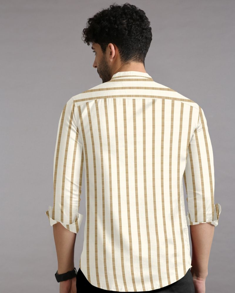 Beige and White Striped Casual Kurta Shirt