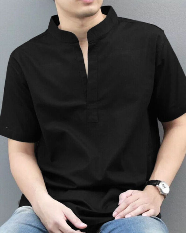 Jet Black Plain Cotton Kurta Shirt