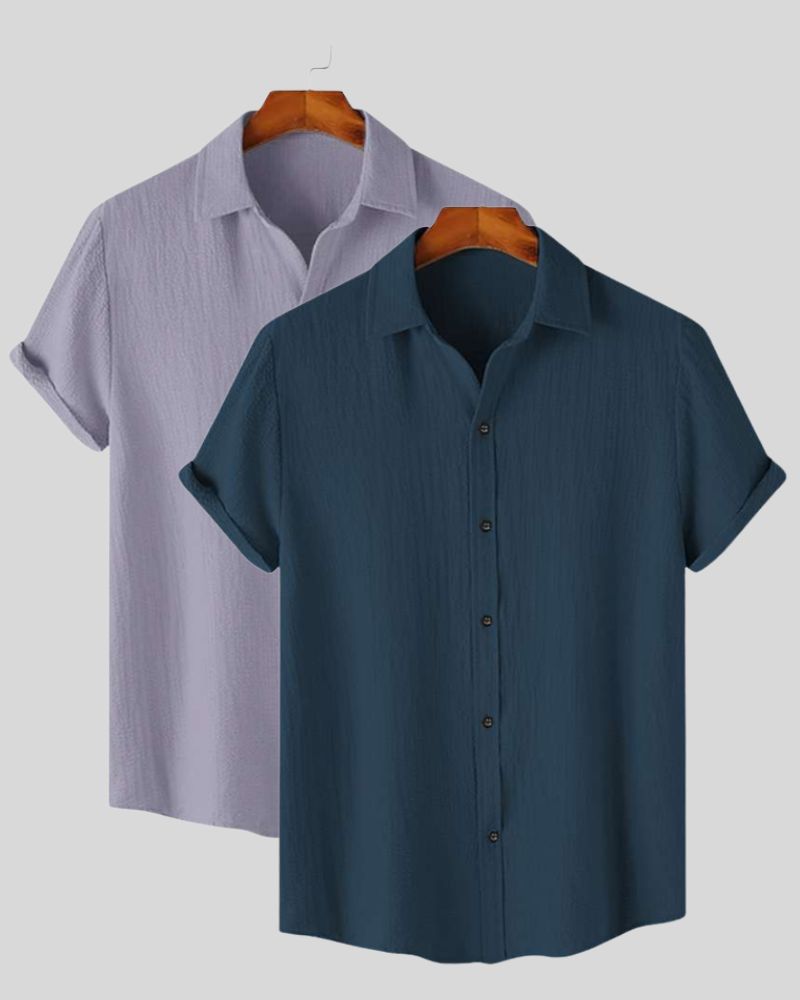 Breathable shirt combo set for men – navy and lavender