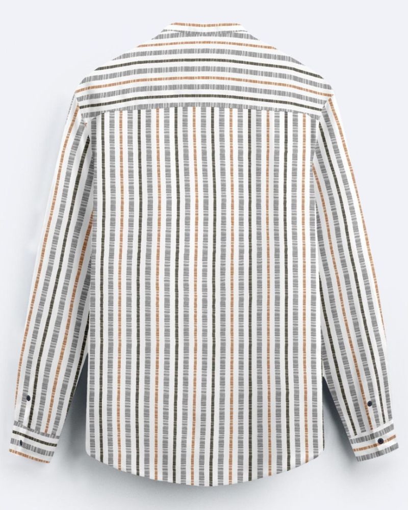Classic Striped Cotton Mandarin Shirt