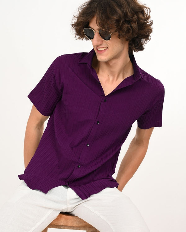 Close-up of Royal Plum textured shirt label