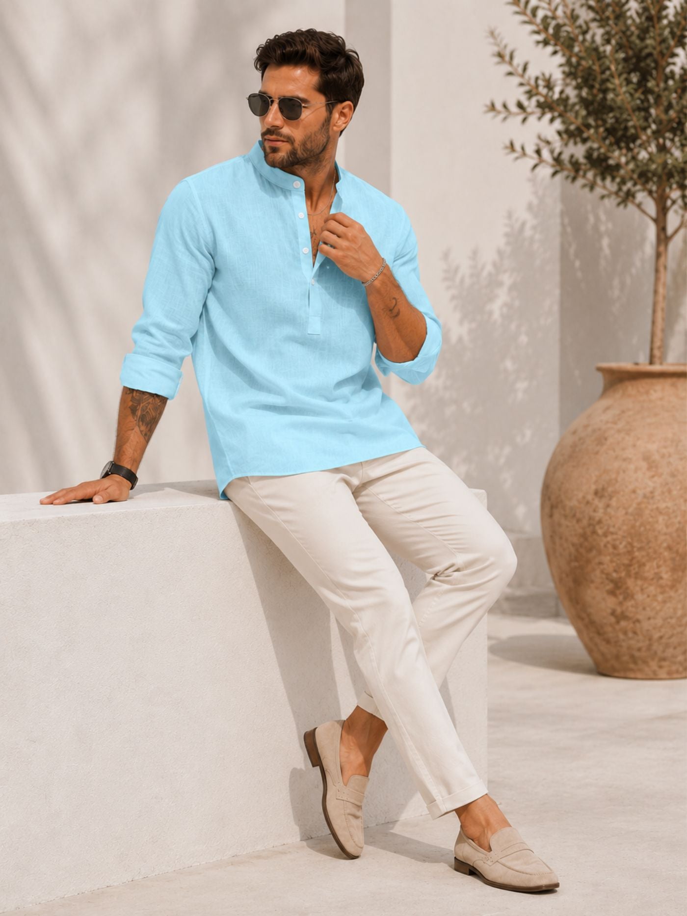 Men's Sky Blue Kurta Shirt