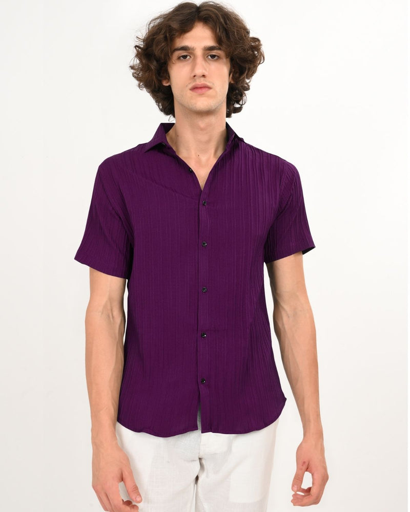 Front view of Royal Plum textured shirt for men