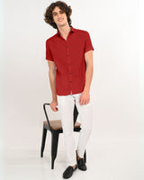 Full body shot of Ruby Red Textured Shirt for Men