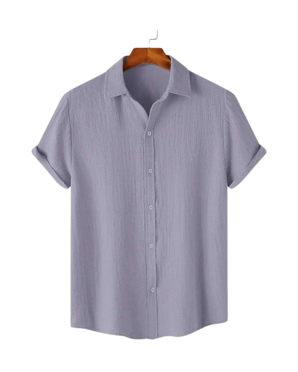 Lavender grey crinkle shirt for men – breathable short sleeve