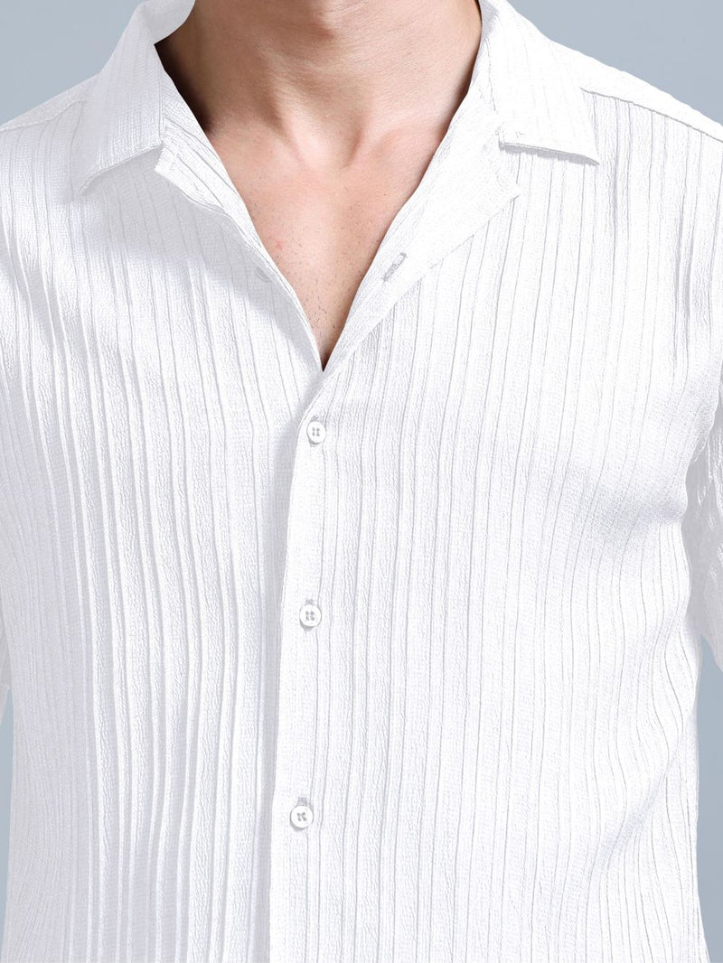 Lightweight crinkle fabric in white, close-up texture