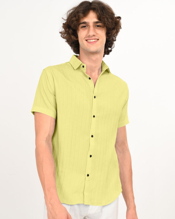 Lime green textured short sleeve shirt front