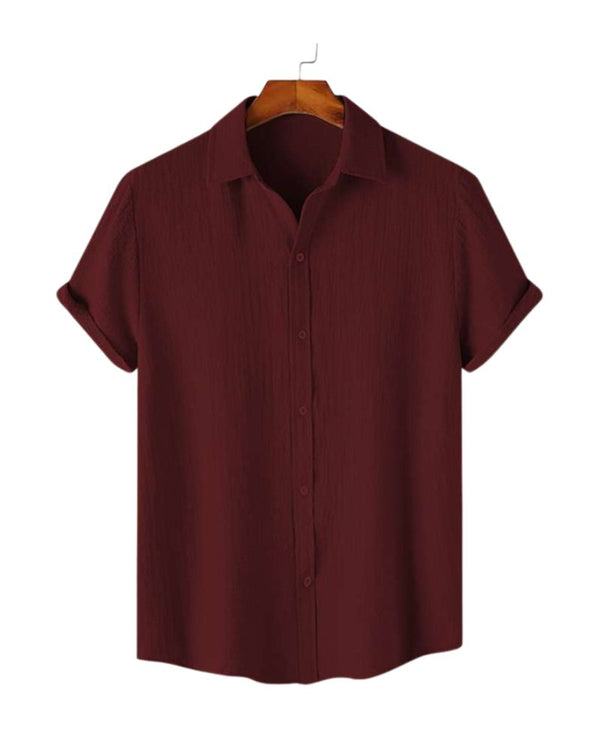 Maroon textured summer shirt for men