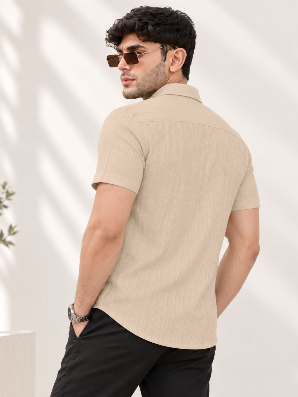 half sleeve textured shirt for men