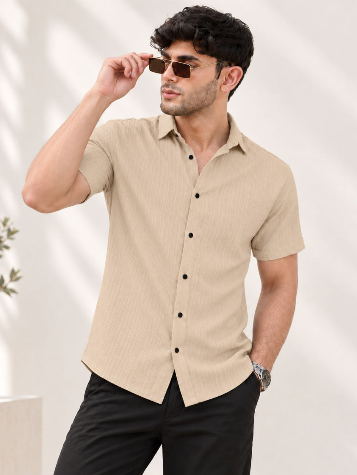 men’s sandstone beige casual shirt
