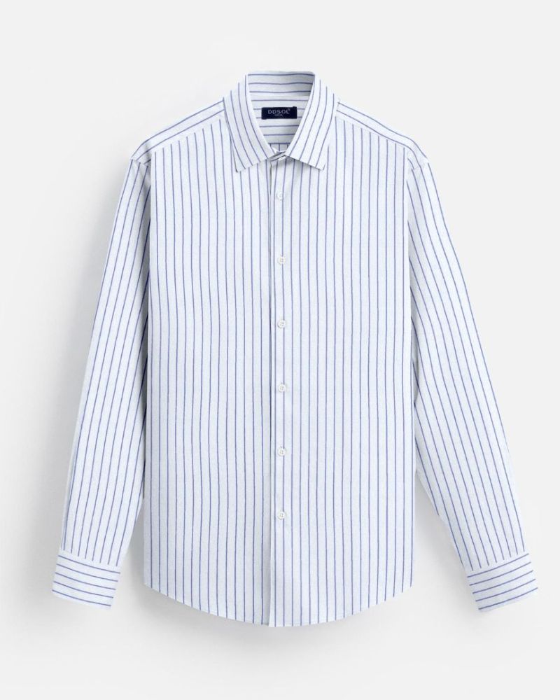 Sky Blue Striped Formal Cotton Shirt
