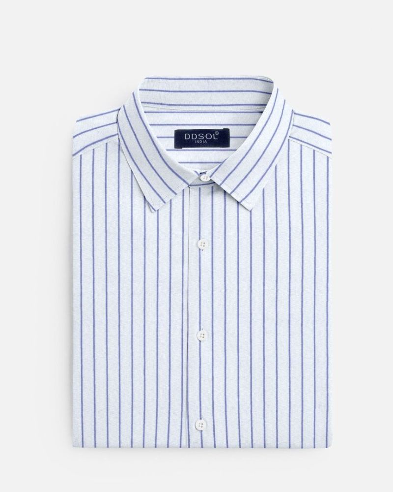 Sky Blue Striped Formal Cotton Shirt