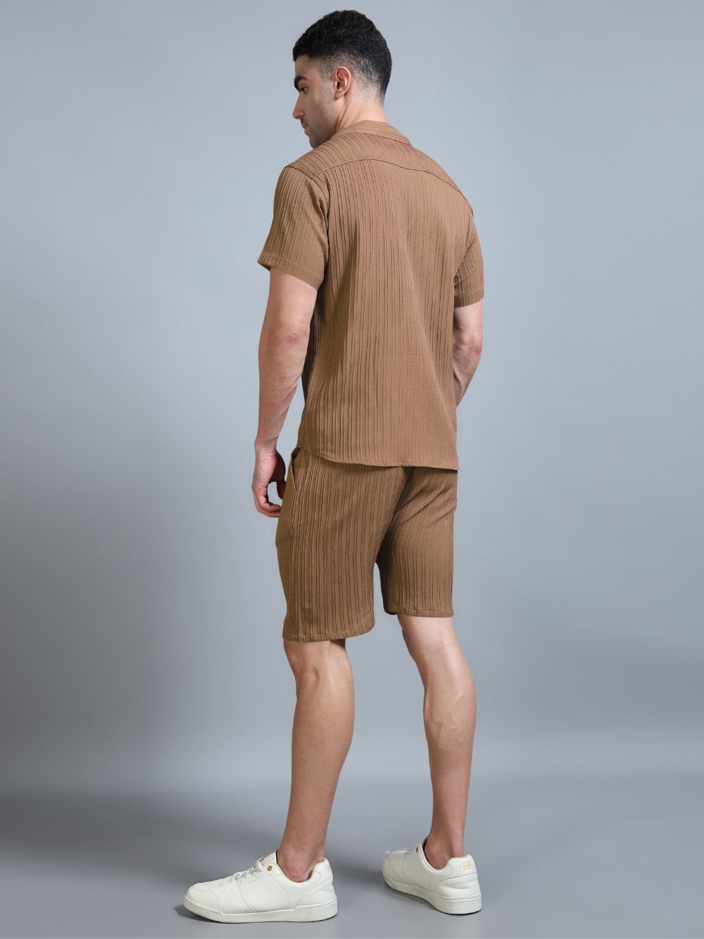 Men’s Terracotta Glow co-ord set, back view of shirt and shorts