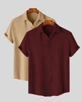 Men’s Wine Textured Short Sleeve Shirt – Relaxed Fit