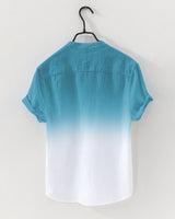 Men’s blue to white ombre short sleeve shirt on white hanger 