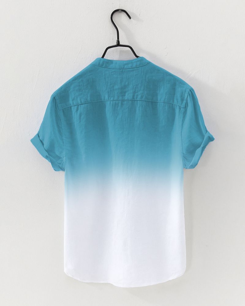 Men’s blue to white ombre short sleeve shirt on white hanger 