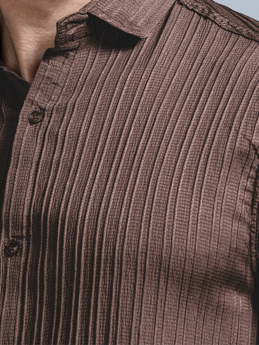 Men’s brown cord shirt fabric texture detail