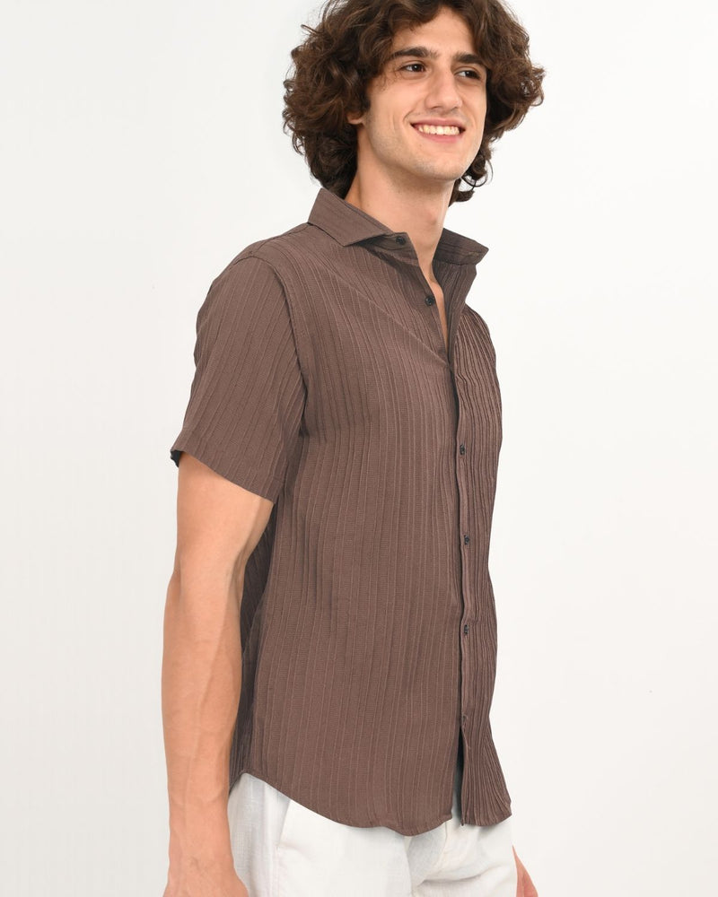 Men’s chocolate brown textured casual summer shirt