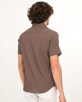 Men’s chocolate brown textured shirt back view
