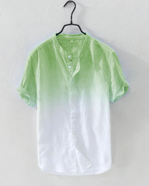 Men’s green to white ombre button-down shirt – front view on hanger