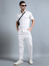 Men’s ivory white cord set angled pose