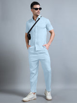 Men’s sky blue cord set front view