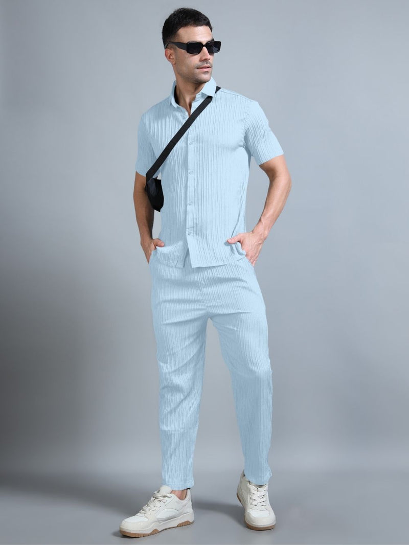 Men’s sky blue cord set front view