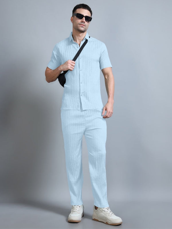 Men’s sky blue cord set side angle