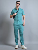 Men’s teal green cord set side angle