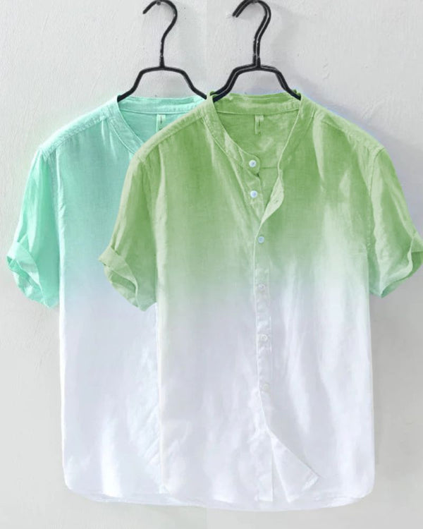 “Mint and lime green ombre short sleeve shirts for men on hangers – cotton polyester blend gradient casual wear”

