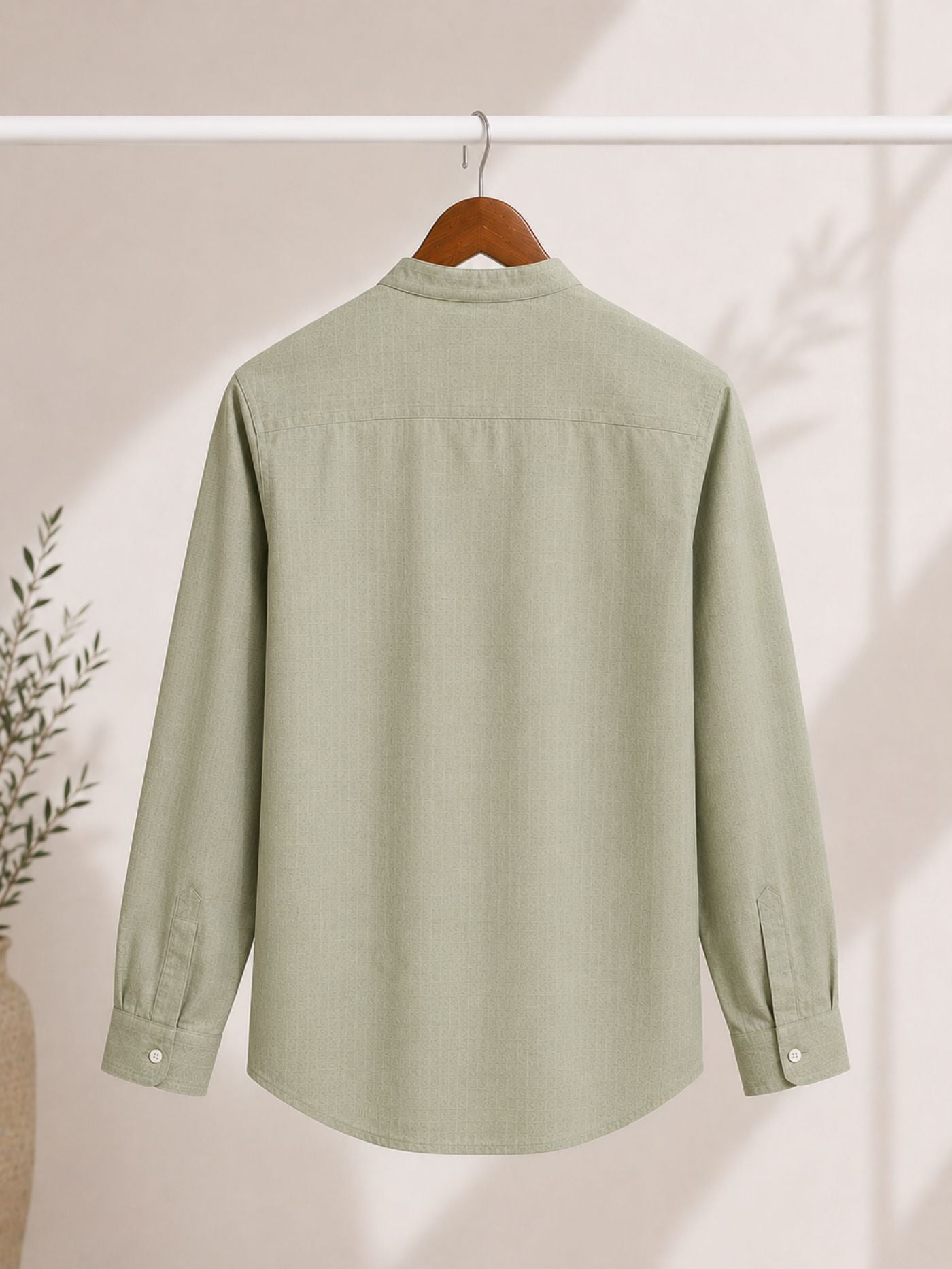 Modern Mandarin Collar Sage Green Shirt
