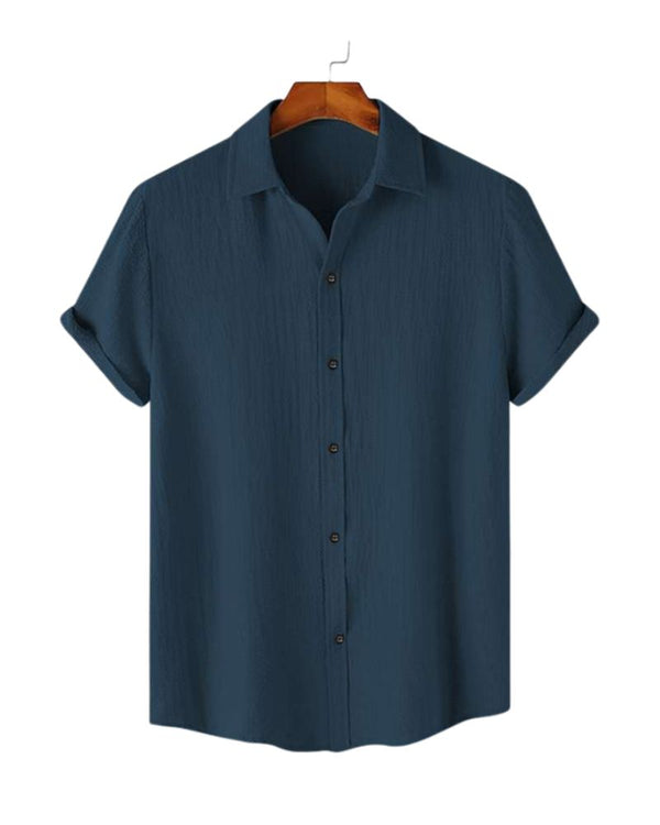 Navy blue crinkle textured shirt for men