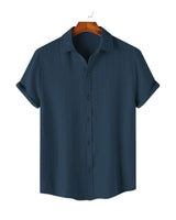 Navy crinkle texture shirt on hanger