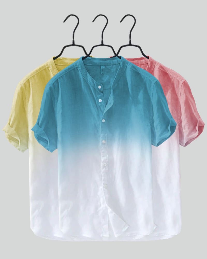 Pastel Splash ombre shirts – full set hanging view with island colors

