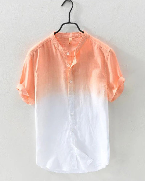“Peach orange ombre shirt for men – short sleeve cotton poly blend gradient shirt”

