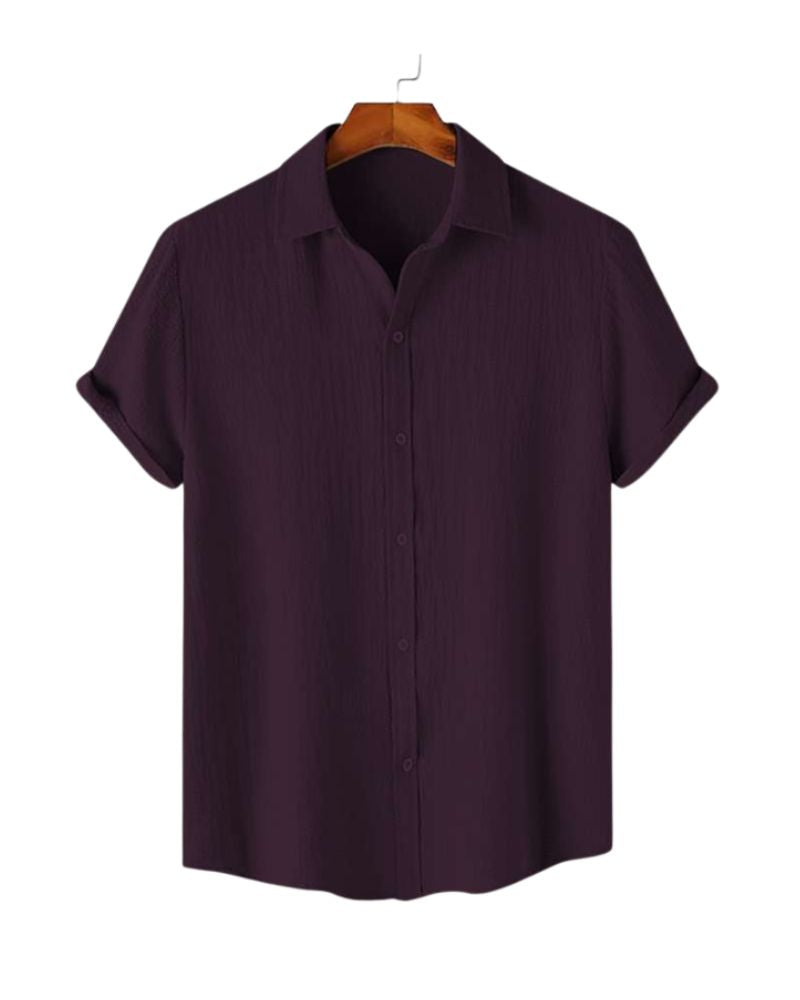 Plum short sleeve shirt with soft crinkle finish – men’s casual wear