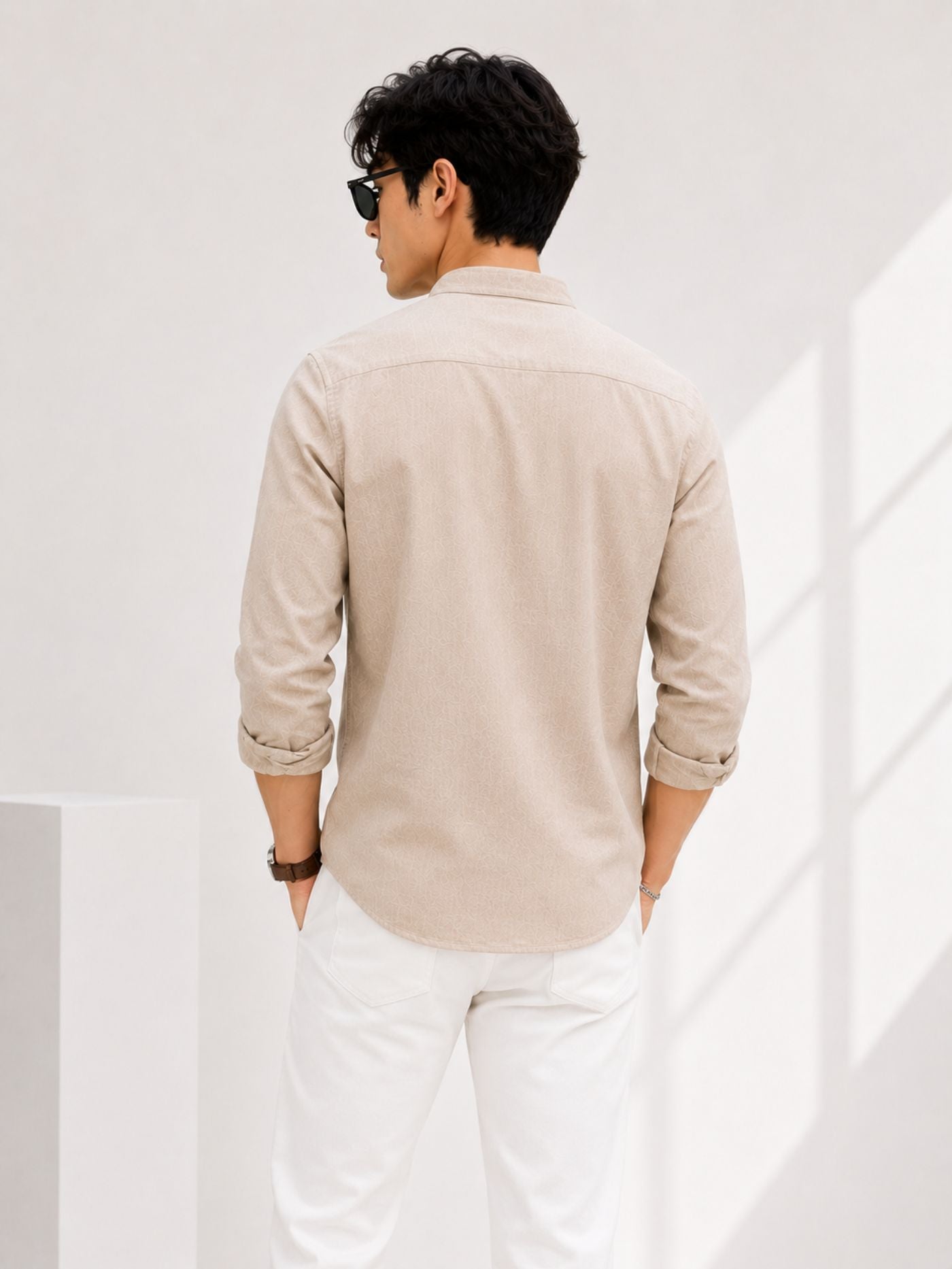 Premium Beige Cotton Kurta Shirt for Men with Mandarin Collar and Modern Fit