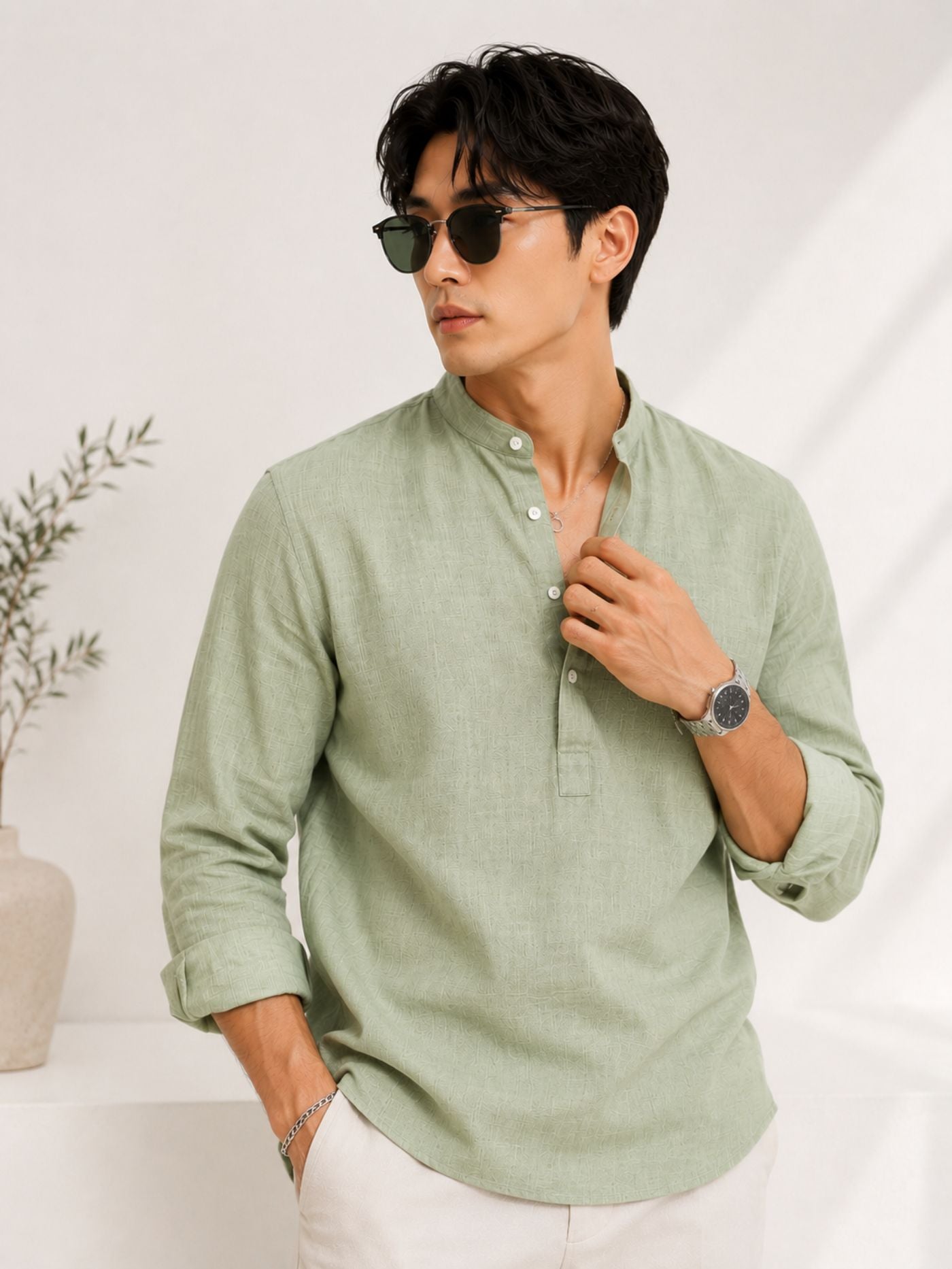 Premium Sage Green Kurta Shirt for Men
