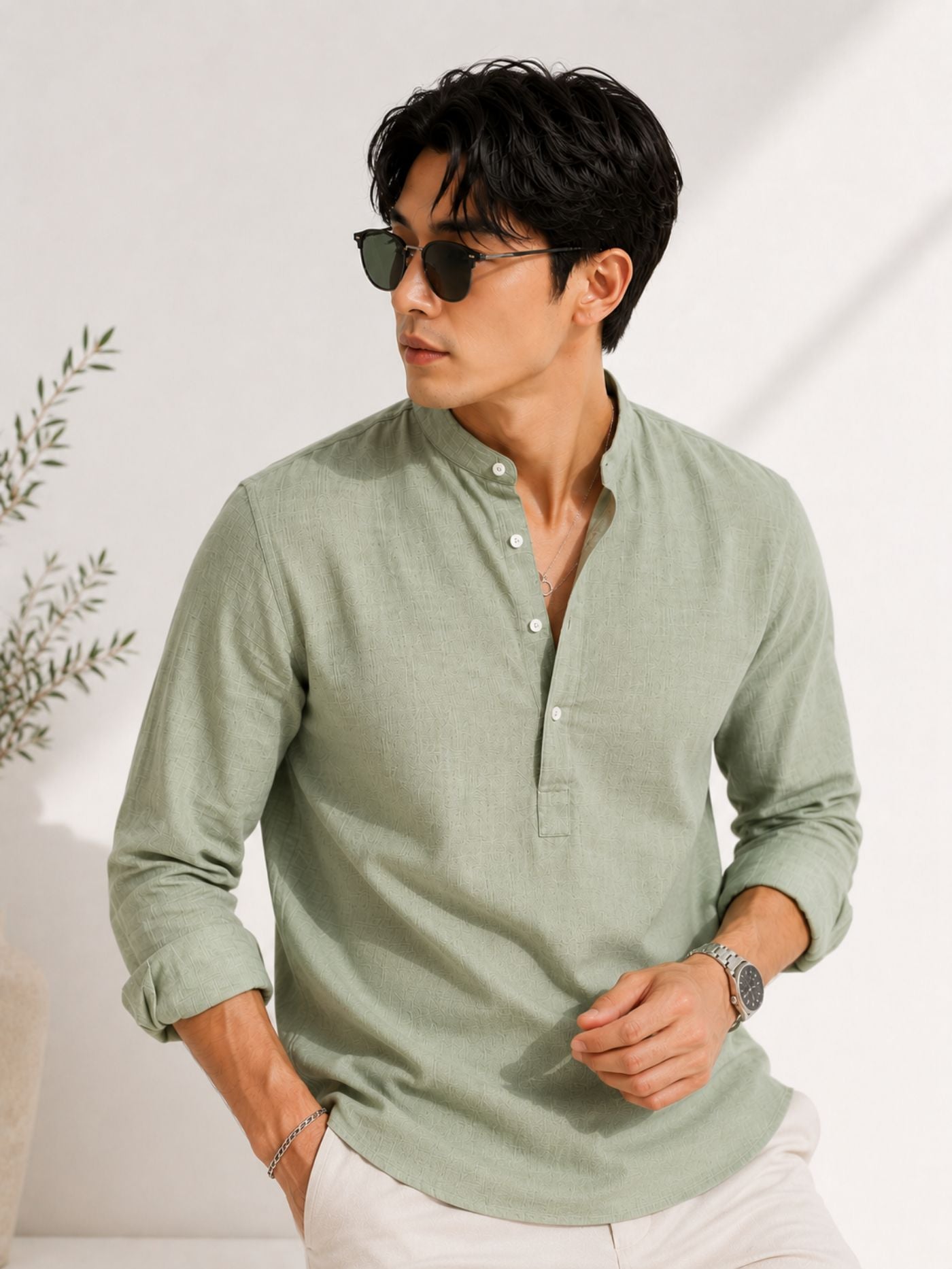 Pure Cotton Sage Green Kurta Shirt
