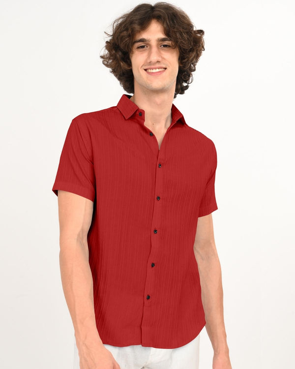 Side angle of Ruby Red Textured Shirt for Men