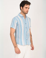 Side profile striped short sleeve shirt