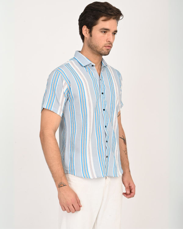 Side profile striped short sleeve shirt
