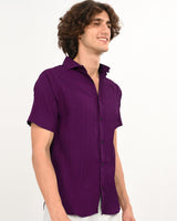 Side view of Royal Plum short-sleeve shirt