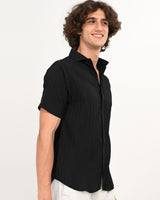 Side view of men’s black textured casual shirt
