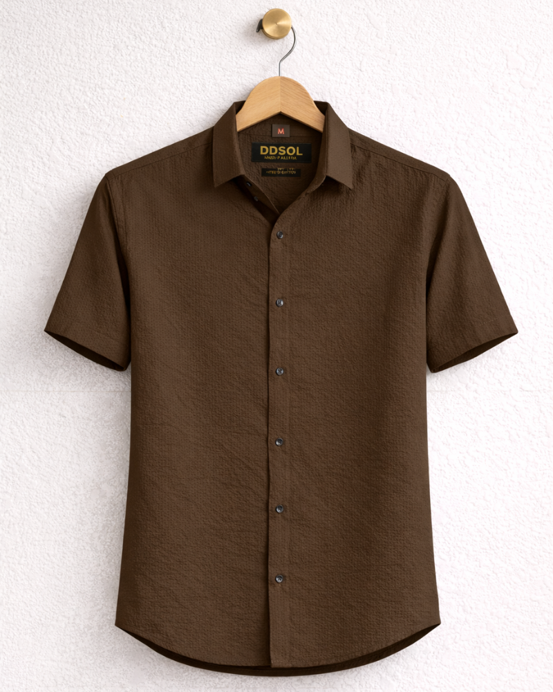 Signature Poplin Shirt for Men in Chocolate Brown with Split Point Collar
