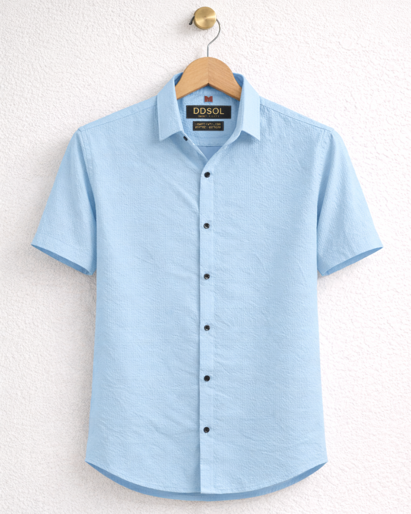Signature Poplin Shirt for Men in Sky Blue with Split Point Collar
