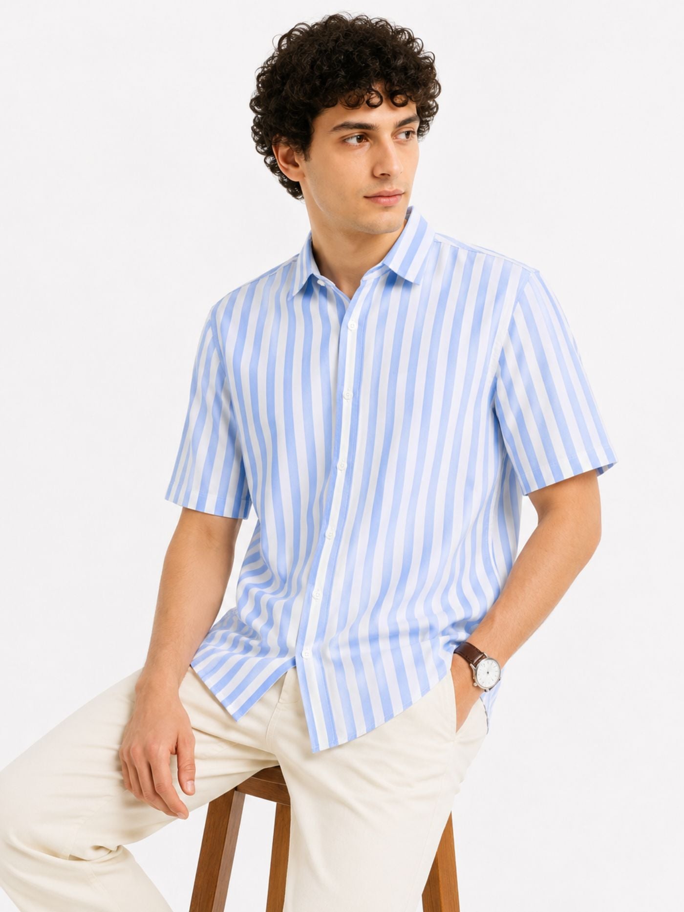 Sky Blue Striped Casual Shirt for Men Side View