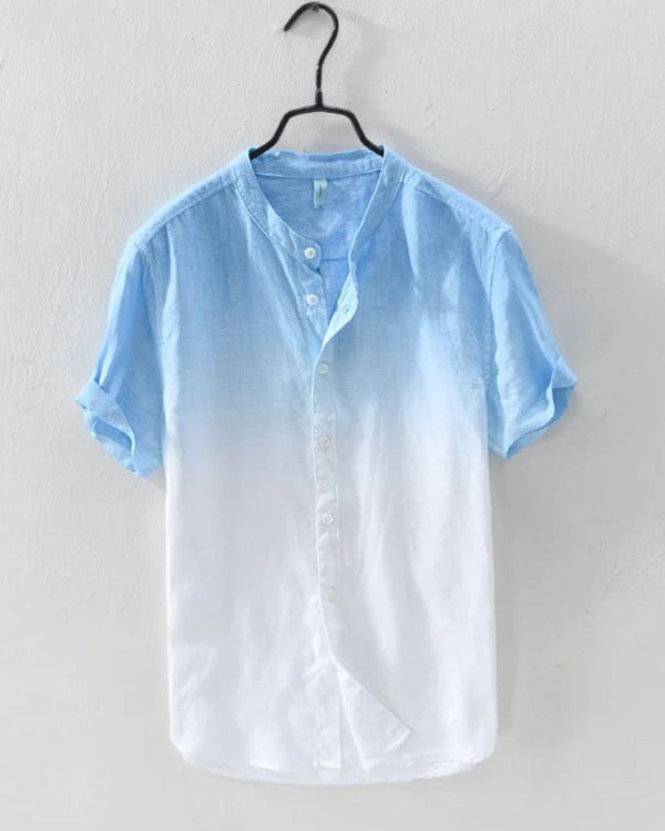 “Sky blue ombre shirt for men – cotton blend with gradient fade”