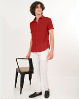 Standing pose in Ruby Red Textured Shirt for Men