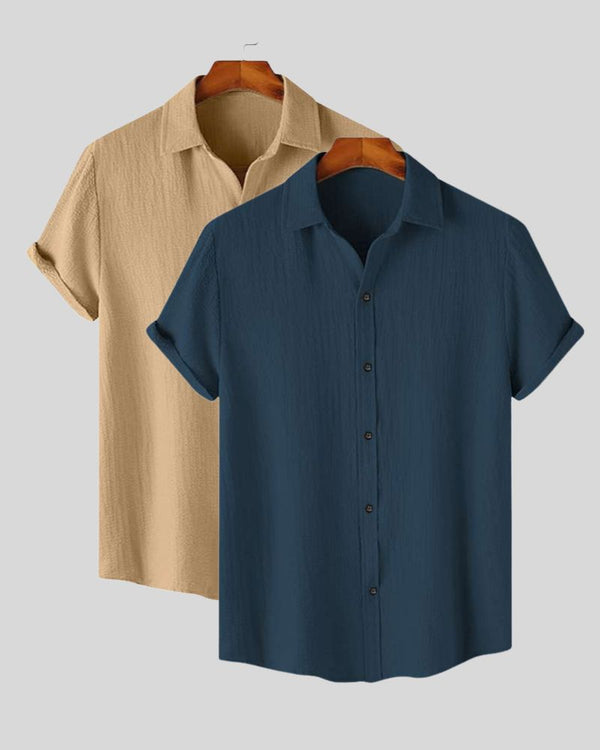 Teal & Sand Men’s Textured Shirts – 2-Pack Combo